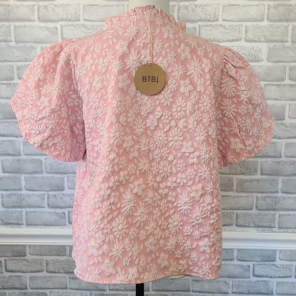Bibi Boutique Pink Floral Daisy Brocade Blouse Top NEW Lg Cottage Coquette - Picture 4 of 8